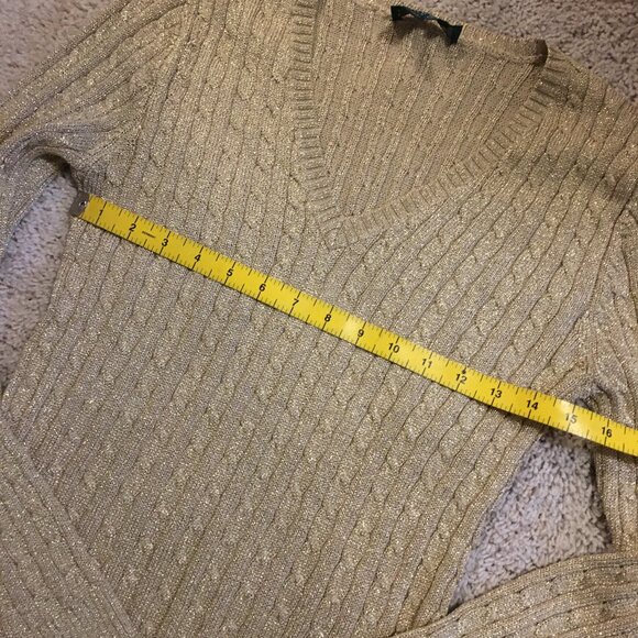 Ralph Lauren Silk Festive Golden Cable Knit V-Neck Sweater - Picture 10 of 13
